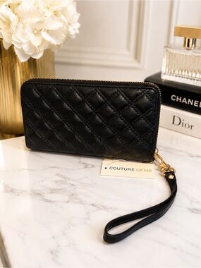 Couture Gems Black Quilted Zip-Around Wristlet Wallet – NWT